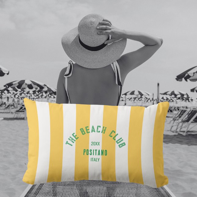 Coussin D'extérieur Le Beach Club Crest Yellow Cabana Stripe (Créateur téléchargé)