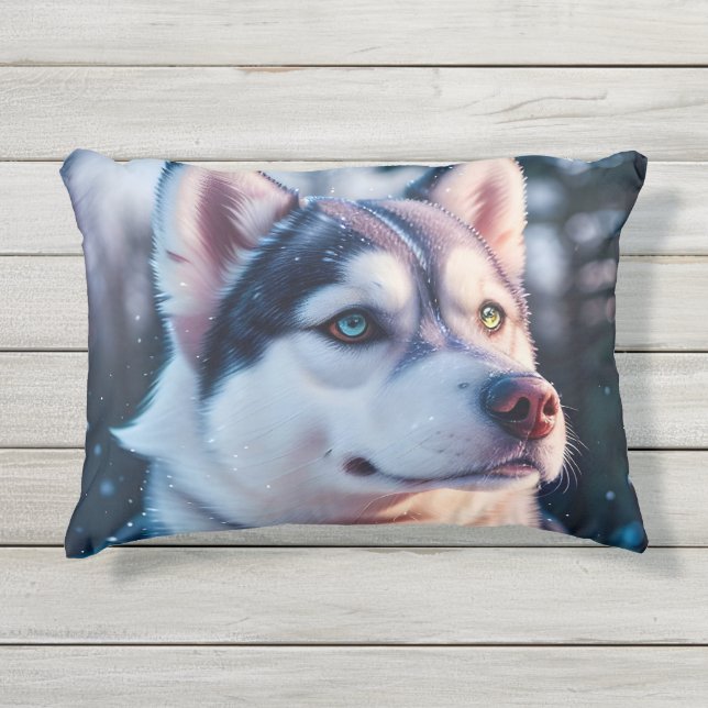 Coussin D'extérieur Le chien Husky commence l'hiver (Devant)