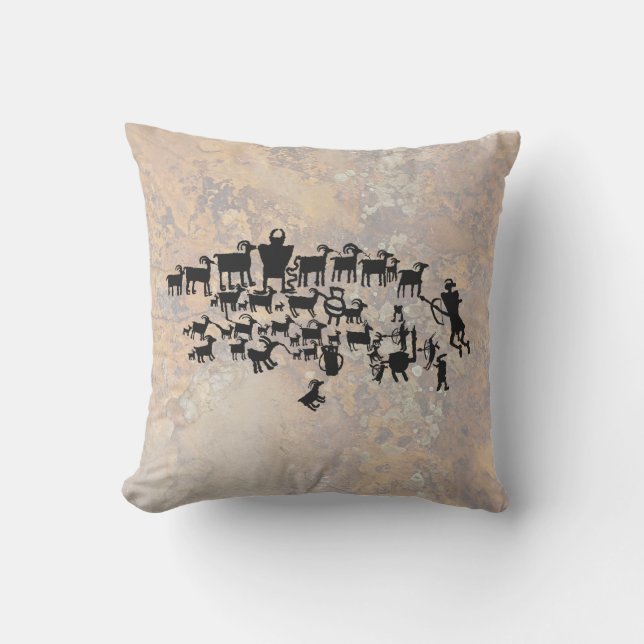 Coussin D'extérieur Le grand panneau pétroglyphe de chasse (Recto)