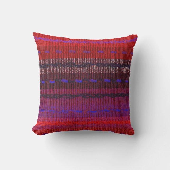 Coussin D'extérieur Le regard tissé pourpre bleu rouge barre le (Recto)