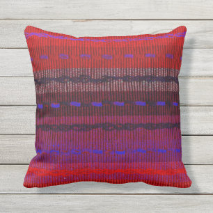 Coussin D'extérieur Le regard tissé pourpre bleu rouge barre le