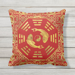 Coussin D'extérieur Le rouge de luxe sur des paires d'or de Koi