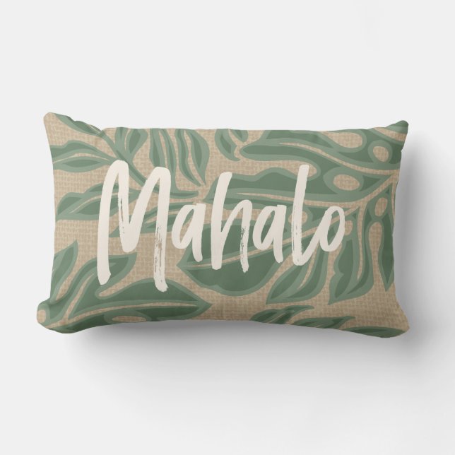 Coussin D'extérieur Leaf Tiki Sage Green Hawaiian Tropical Reversible (Recto)