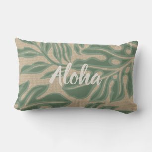 Coussin D'extérieur Leaf Tiki Sage Green Hawaiian Tropical Reversible