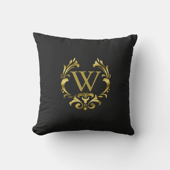 Coussin D'extérieur L'emblème | de monogramme de feuille d'or (Recto)