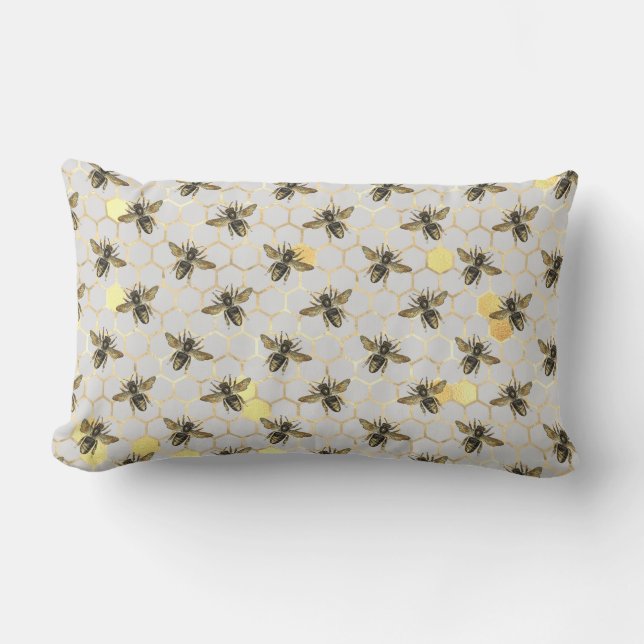 Coussin D'extérieur Les abeilles sur Honeypeb Motif Jaune Gold Grey Ex (Recto)