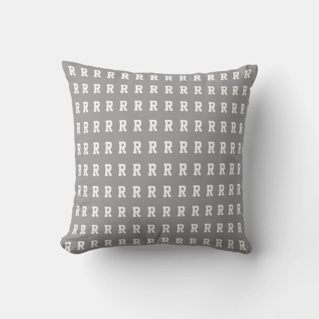 Coussin D'extérieur lettre initiale blanche/grise/noire R (personnalis (Recto)