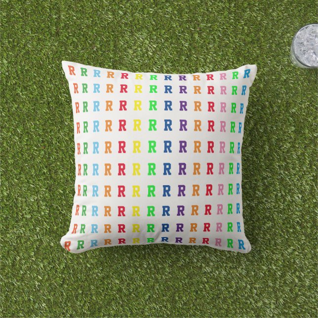 Coussin D'extérieur lettre initiale multicolore R (personnalisée) (Herbe)