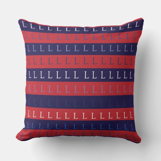 Coussin D'extérieur lettre majuscule de votre nom sur rayé rouge bleu (Recto)