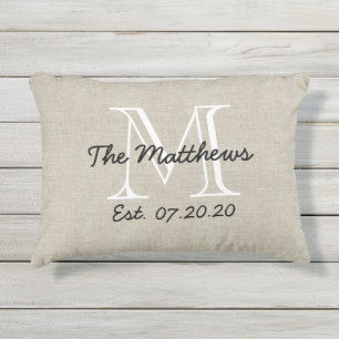 Coussin D'extérieur Linen Look Famille Personnalisée Monogramme Coussi