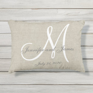 Coussin D'extérieur Linge beige Gris Blanc Monogramme Mariage Keepsaké