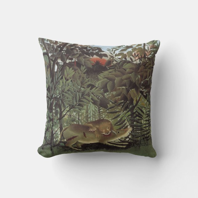 Coussin D'extérieur Lion affamé de Rousseau lance l’oreiller (Recto)