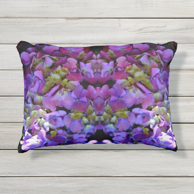 Coussin D'extérieur Magenta Purple bleu jaune Hydrangeas fleurs (Devant)