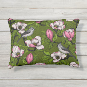 Coussin D'extérieur Magnolia en floraison et oiseau de tireur 2