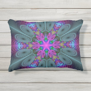 Coussin D'extérieur Mandala Colorful spiritual Fractal Art With Pink