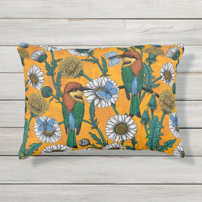 Coussin D'extérieur Mangeurs d'abeilles, papillons bleus et marguerite (Devant)