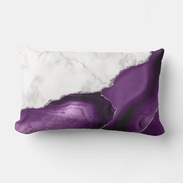 Coussin D'extérieur Marbre Blanc Agate Violette Paillettes Argentées (Recto)