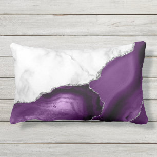 Coussin D'extérieur Marbre Blanc Agate Violette Paillettes Argentées