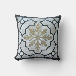 Coussin D'extérieur Marbre floral Motif gris bleu et or
