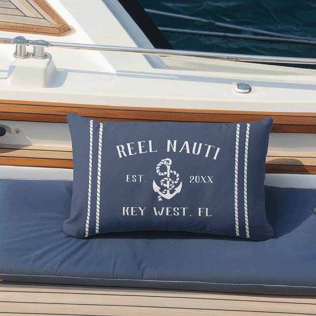 Coussin D'extérieur Marine bleu et blanc Nom personnalisé du bateau An (Créateur téléchargé)