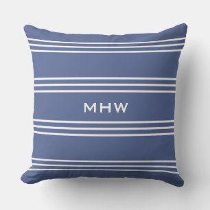 Coussin D'extérieur Marine Blue Stripes personnalisé monogramme lancer