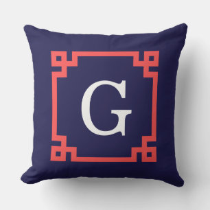 Coussin D'extérieur Marine, cadre monogramme initial grec clé corail r