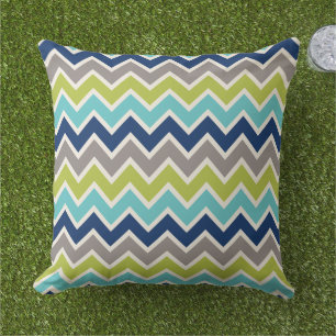 Coussin D'extérieur Marine moderne bleu vert et gris Chevron