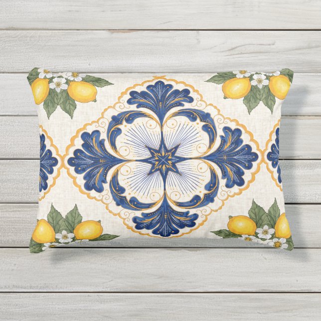 Coussin D'extérieur Mediterranean Lemon Tile Italian Talavera (Devant)