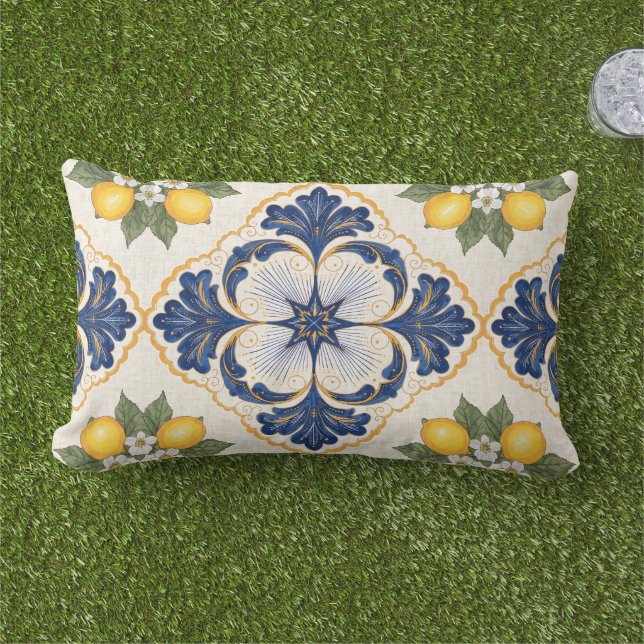 Coussin D'extérieur Mediterranean Lemon Tile Italian Talavera (Herbe)