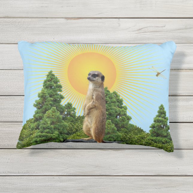 Coussin D&#x27;extérieur Meerkat Animal avec libellule (image arrière et av (Dos)