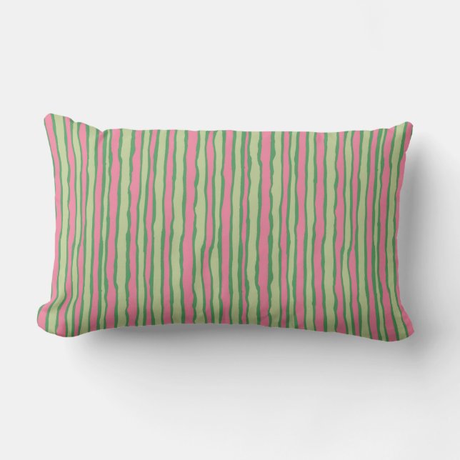 Coussin D'extérieur Melon Rose Vert Fonçé Bandes Verticales Extérieur (Recto)