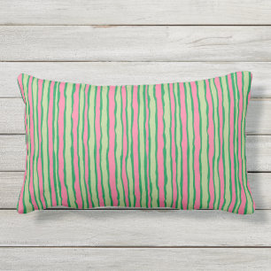 Coussin D'extérieur Melon Rose Vert Fonçé Bandes Verticales Extérieur