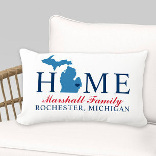 Coussin D'extérieur Michigan Home Rouge et bleu Custom Family Monogram