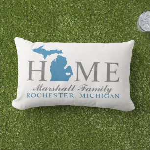 Coussin D'extérieur Michigan Maison Bleu État Gris Famille Monogramme