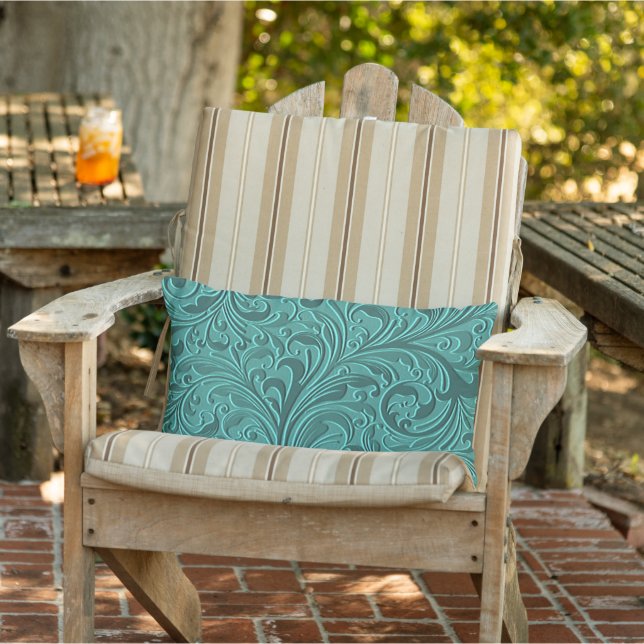 Coussin D'extérieur Modèle floral Turquoise élégant en cuir Faux (Chaise)