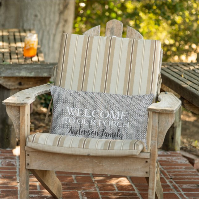 Coussin D'extérieur Modern rustic linen Welcome to Porch family name (Chaise)