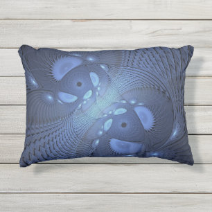 Coussin D'extérieur Moderne Abstrait tendance Dusk Blue Fractal Art
