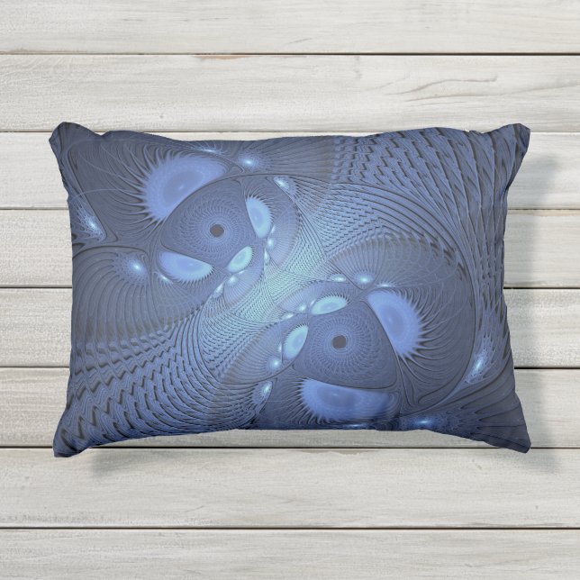 Coussin D'extérieur Moderne Abstrait tendance Dusk Blue Fractal Art (Devant)