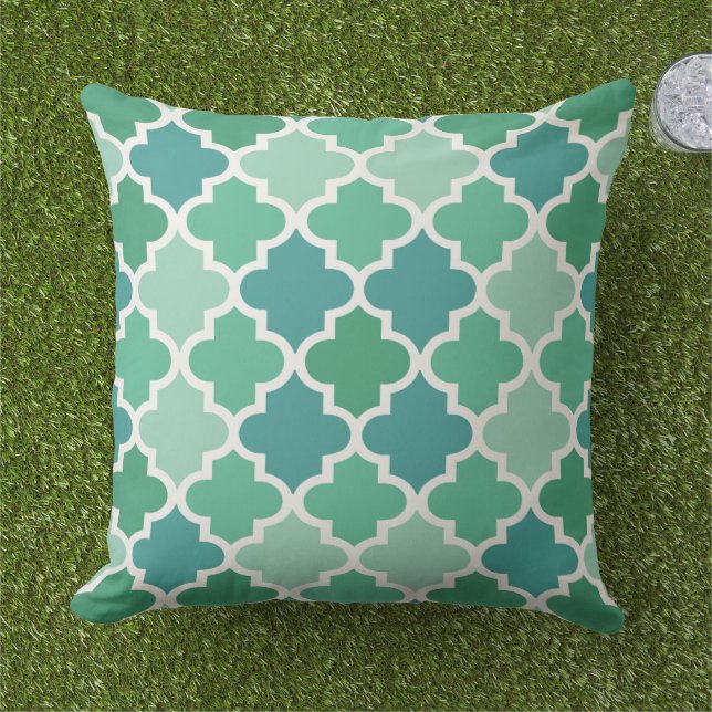 Coussin D'extérieur Moderne Green Marocain Quatrefoil Carreaux Motif (Herbe)