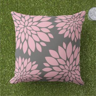 Coussin D'extérieur Moderne rose floral et gris charbon