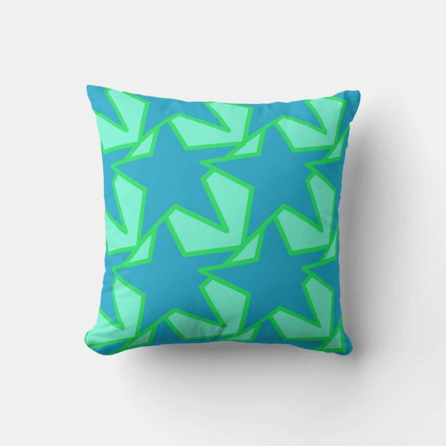 Coussin D'extérieur Moderne Star Géométrique - Jade vert et bleu (Recto)