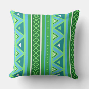 Coussin D'extérieur Moderne Sud-Ouest Géométrique, Vert et Aqua