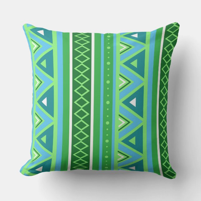 Coussin D'extérieur Moderne Sud-Ouest Géométrique, Vert et Aqua (Recto)