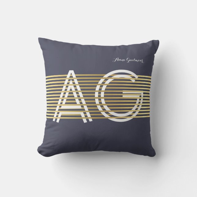 Coussin D'extérieur monogramme avec fines rayures dorées (Recto)