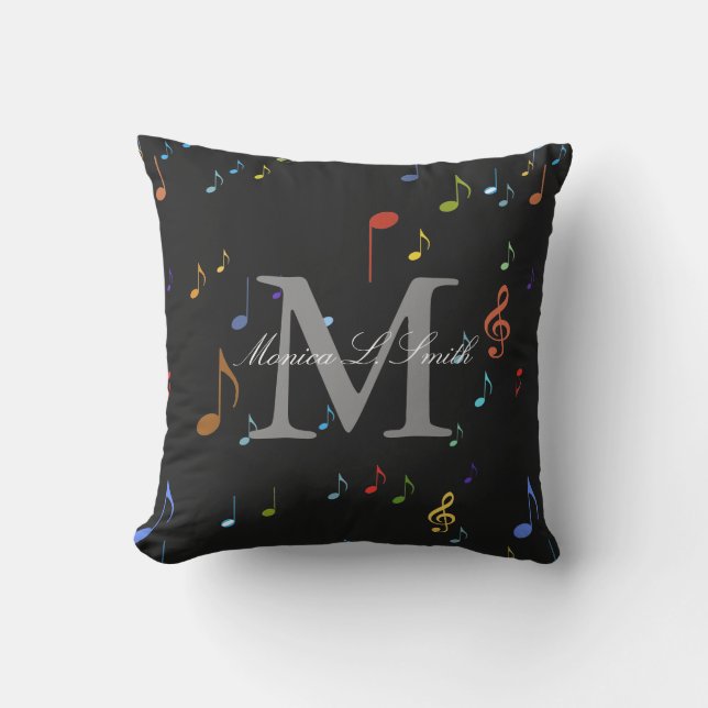 Coussin D'extérieur monogramme avec notes musicales (Recto)