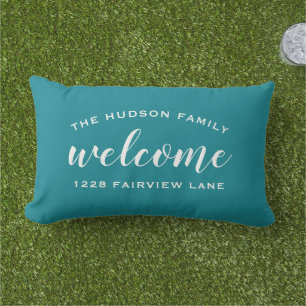 Coussin D'extérieur Monogramme de bienvenue sur porche en écriture sar