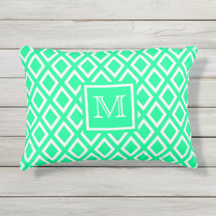 Coussin D'extérieur monogramme de motif blanc vert menthe