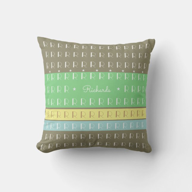 Coussin D'extérieur monogramme design original, exclusif et rayé (Recto)