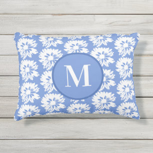 Coussin D'extérieur Monogramme d'été rectangulaire bleu et blanc