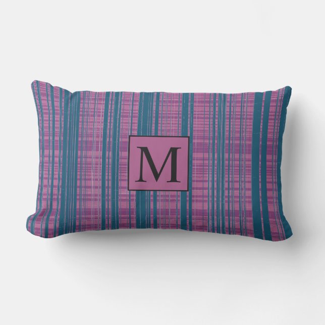Coussin D'extérieur Monogramme géométrique vert violet des Motifs plai (Recto)